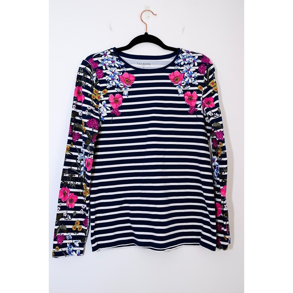 Talbots M longsleeve tee Shirt top striped floral